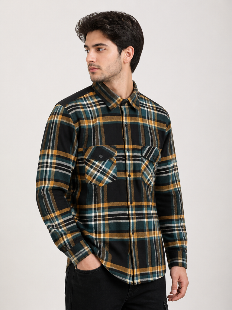 Men’s Black & Dark Green Checked Full Sleeve Casual Shirt