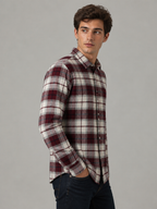 Men’s Maroon & White Checked Full Sleeve Shacket