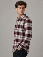 Men’s Maroon & White Checked Full Sleeve Shacket
