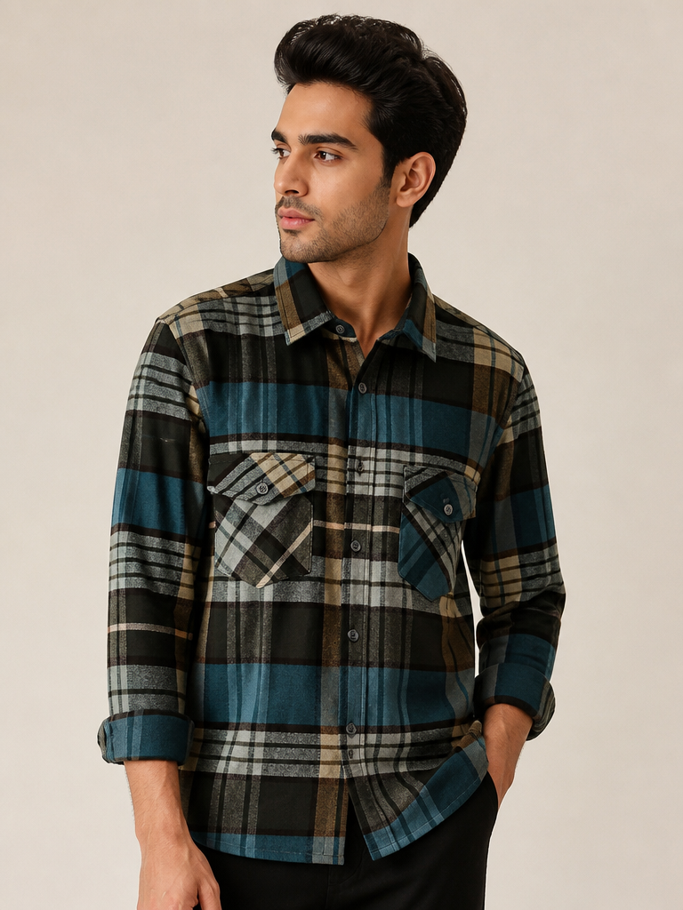 Men’s Black & Grey Checked Full Sleeve Casual Shirt