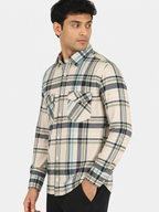 Men’s Beige & Grey Checked Full Sleeve Casual Shirt