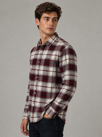 Men’s Maroon & White Checked Full Sleeve Shacket