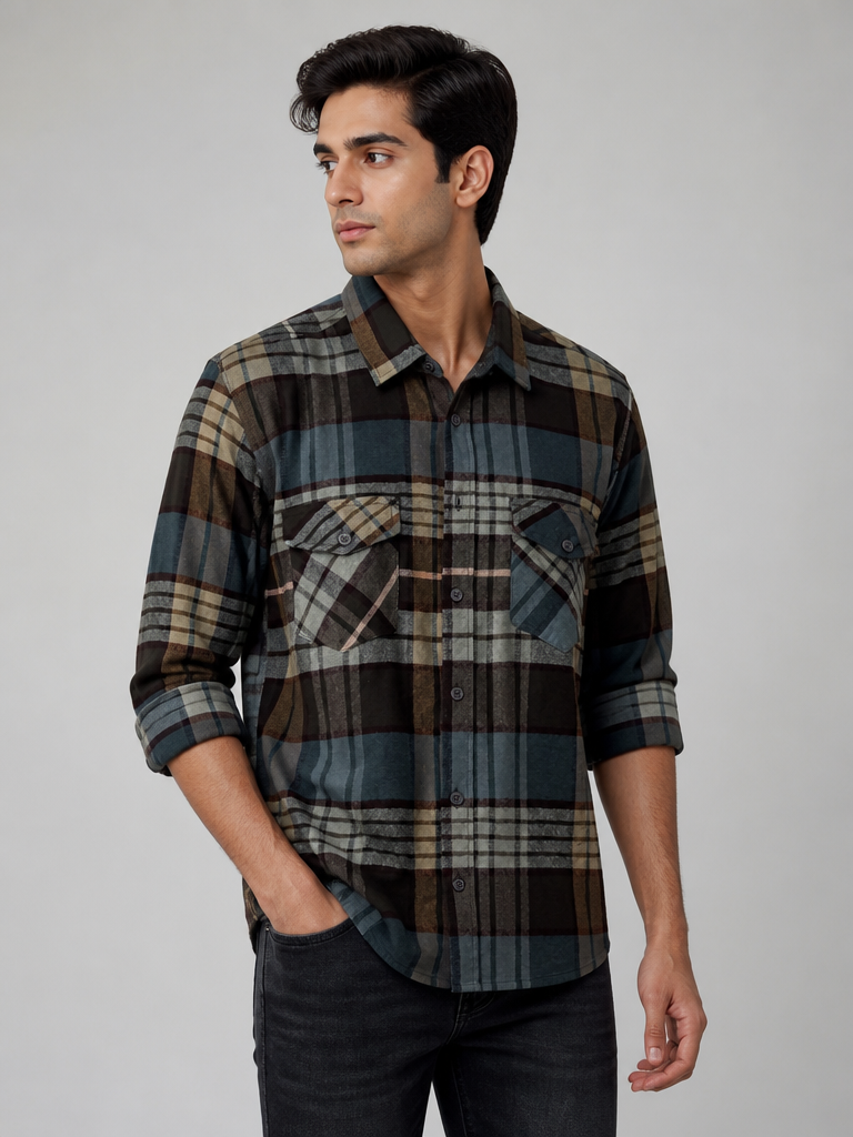 Men’s Black & Grey Checked Full Sleeve Casual Shirt