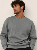 Men’s Grey Waffle Knit Crew Neck Sweatshirt