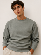 Men’s Grey Waffle Knit Crew Neck Sweatshirt