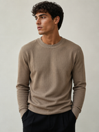Men’s Taupe Waffle Knit Crew Neck Sweatshirt