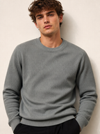 Men’s Grey Waffle Knit Crew Neck Sweatshirt