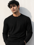 Men’s Black Waffle Knit Crew Neck Sweatshirt