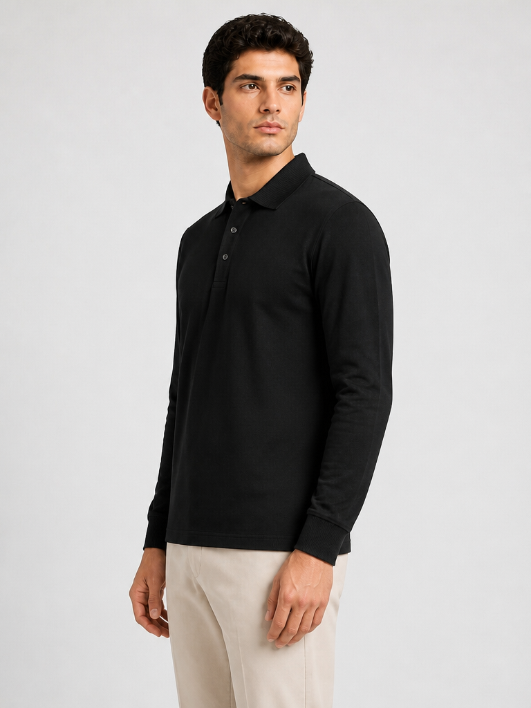 Men's Black Full Sleeve Polo T-Shirt