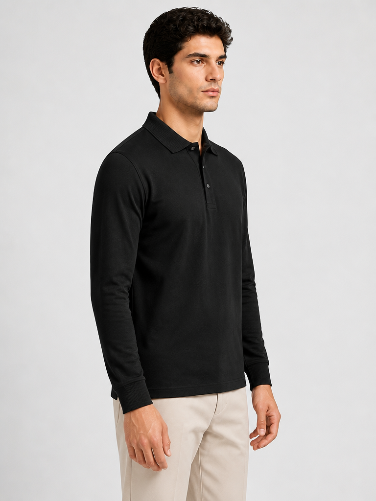 Men's Black Full Sleeve Polo T-Shirt