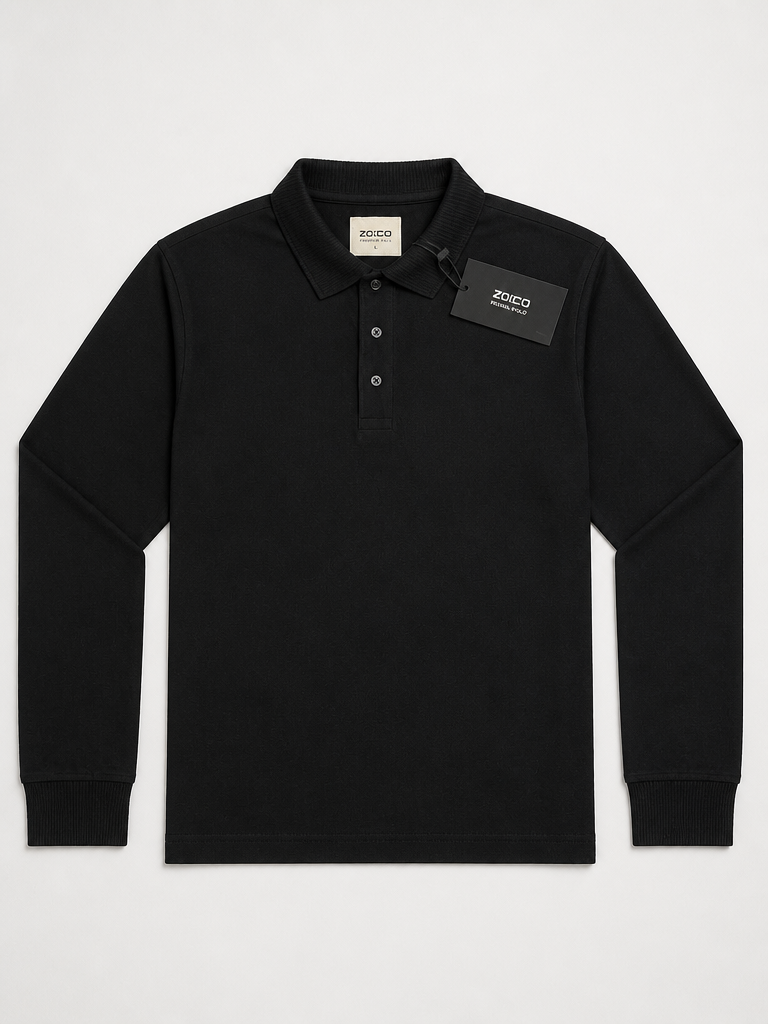 Men's Black Full Sleeve Polo T-Shirt